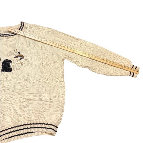 Vtg St Johns Bay Dad Sweater Mens XLT Cream Knit Embroidered Hunting Dog USA 90s - Picture 9 of 9